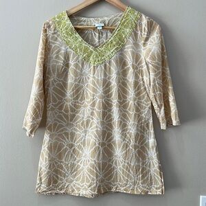 CALYPSO St. Barth for Target Tan White and Green Cotton Top in size XS